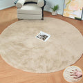 ORINOVA Light Brown Beige Washable Shaggy Round Rug 5ft Faux Rabbit Fur Rugs by ORINOVA