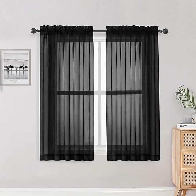 OWENIE Sheer Curtains, Rod Pocket Voile Fimly Sheer Drapes by OWENIE