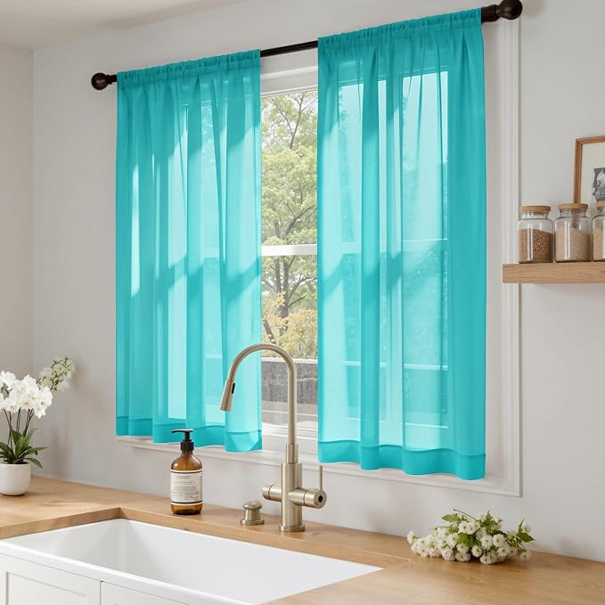 MIULEE Turquoise Sheer Curtains 63 Inches Long, 4 Panels Set, Light Filtering - Image 2