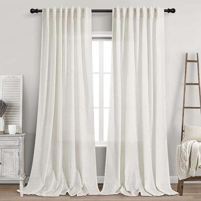 Nanspring Extra Long Beige White Curtains 105 Inch Long 2 Panels by Nanspring