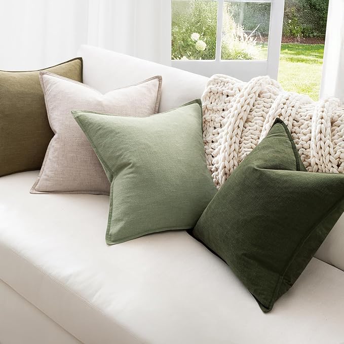 MIULEE Green and White Pillow Covers Pack of 4 Decorative Natural Solid Throw - Image 2