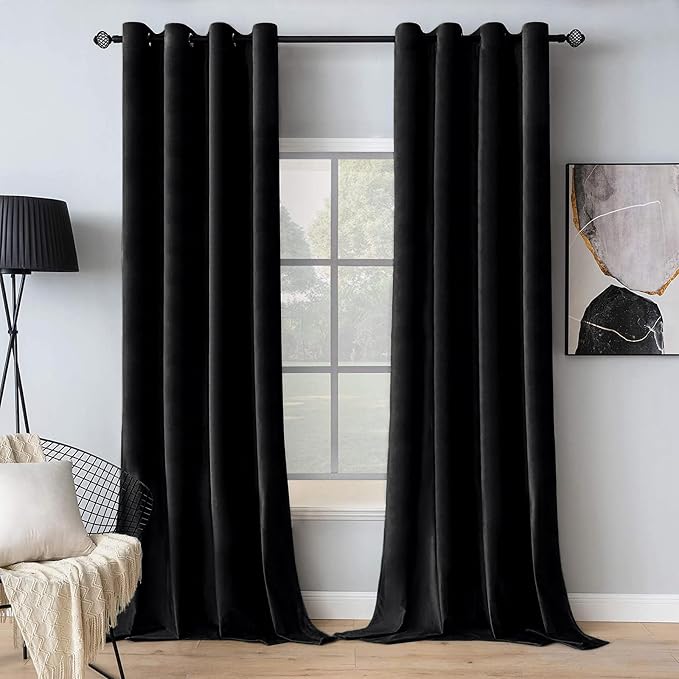 MIULEE Black Velvet Curtains 108 Inches Long Halloween Grommet Room Darkening by MIULEE