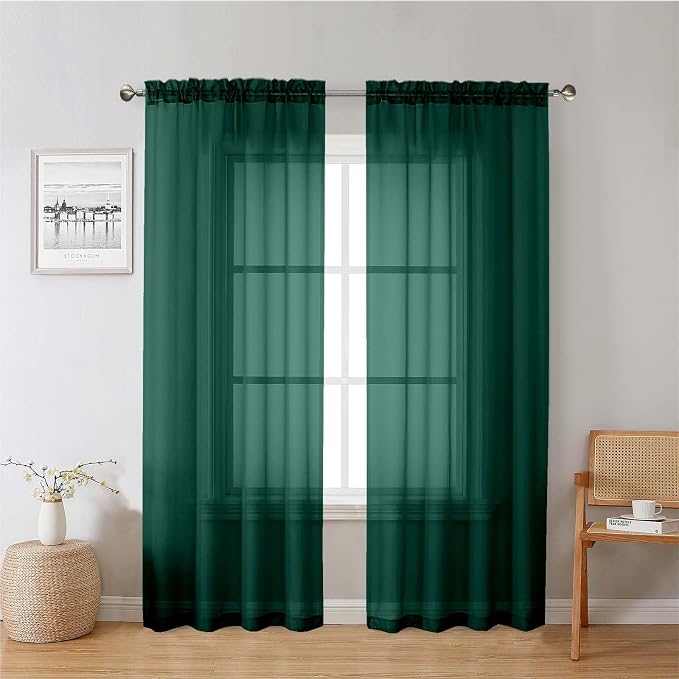 Lecloud Hunter Green Sheer Curtains 78 Inches Long 2 Panels, Airy Voile Solid by Lecloud