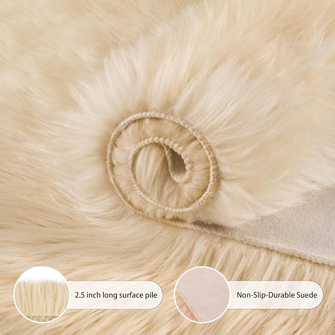 Ciicool Ultra Soft Faux Sheepskin Fur Rug Fluffy Rug - Image 4