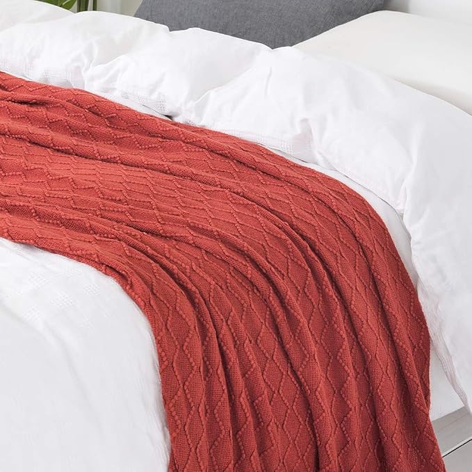 BOURINA Rust Throw Blanket 50x60 Inches Throw Textured Solid Soft Sofa Throw - Image 4