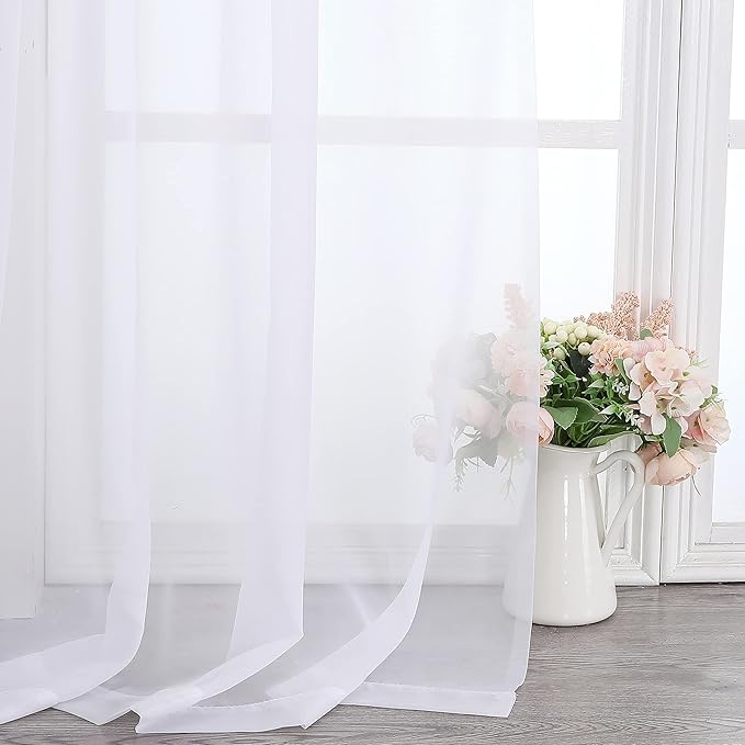 Simplebrand Sheer White Curtains 108 Inches Long, Extra Long Rod Pocket Solid by Simplebrand