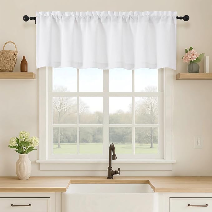 OVZME White Valance for Windows, Light Filtering Thick Textured Small Kitchen by OVZME