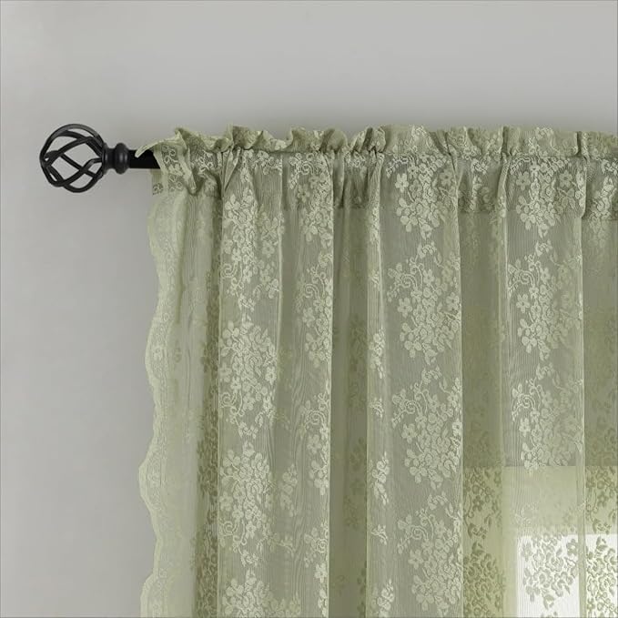 YJ YANJUN Vintage Lace Curtains 120 Inch Length-Victorian Floral Pattern Sage - Image 3