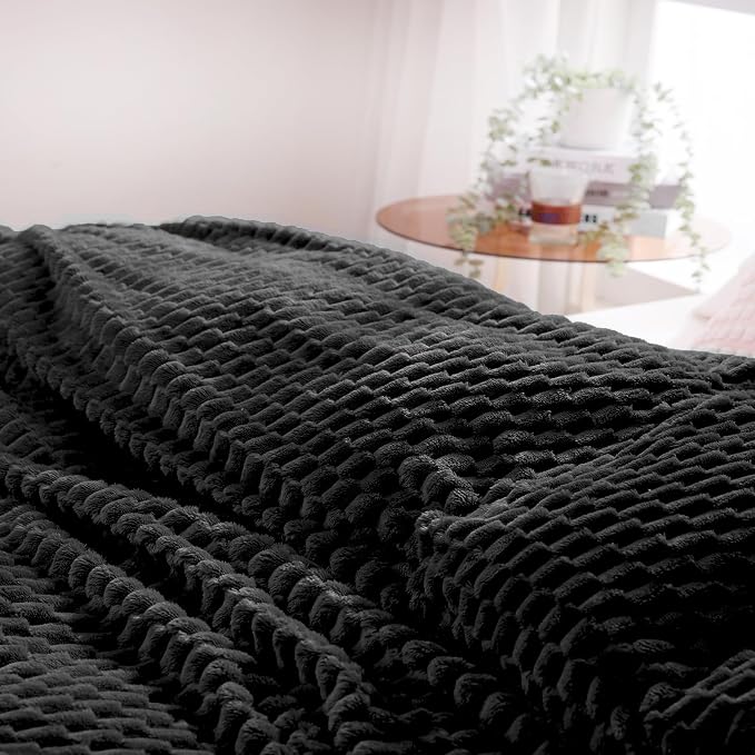 Puncuntex Black Throw Blanket 108"×90" inches Fuzzy 3D Jacquard Decorative - Image 4