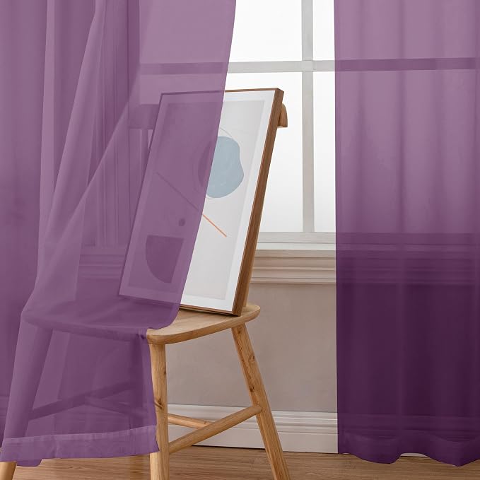 Simplebrand Plum Purple Sheer Curtains 84 Inches Long 2 Panels, Light Filtering - Image 3