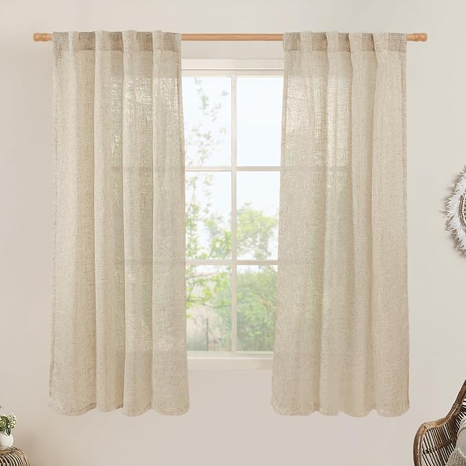 LAMIT Sheer Linen Curtains 63 Inches Long, Semi Sheer Light Filtering Panels by LAMIT