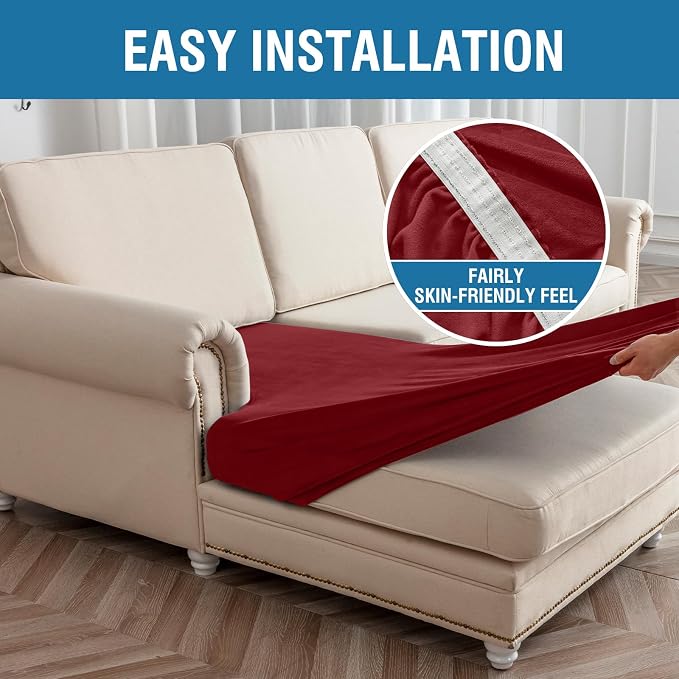 Couch Cover 3-Piece Elastic Velvet Couch Cushion Covers & Chaise Slipcovers - Image 6