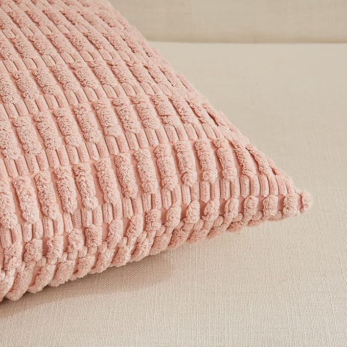 Fancy Homi 4 Packs Boho Pink Decorative Throw Pillow Covers 22x22 Inch - Image 4