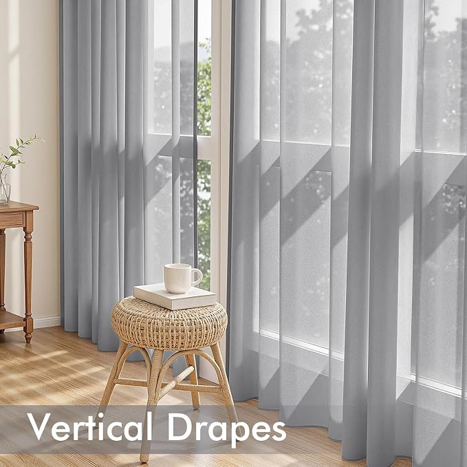 MIULEE Dark Grey Sheer Curtains 90 Inches Long, 4 Panels Set, Rod Pocket Light - Image 5