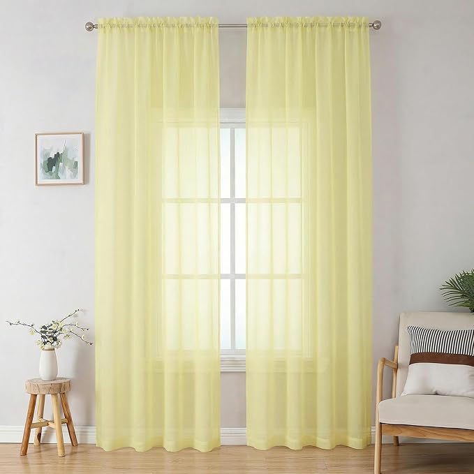 OWENIE Sheer Curtains 90 inches Long 2 Panels Set by OWENIE