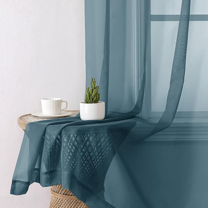 Aiyufeng Dusty Blue Sheer Curtains 54 Inch Length 2 Panels Set, Light Filtering - Image 6