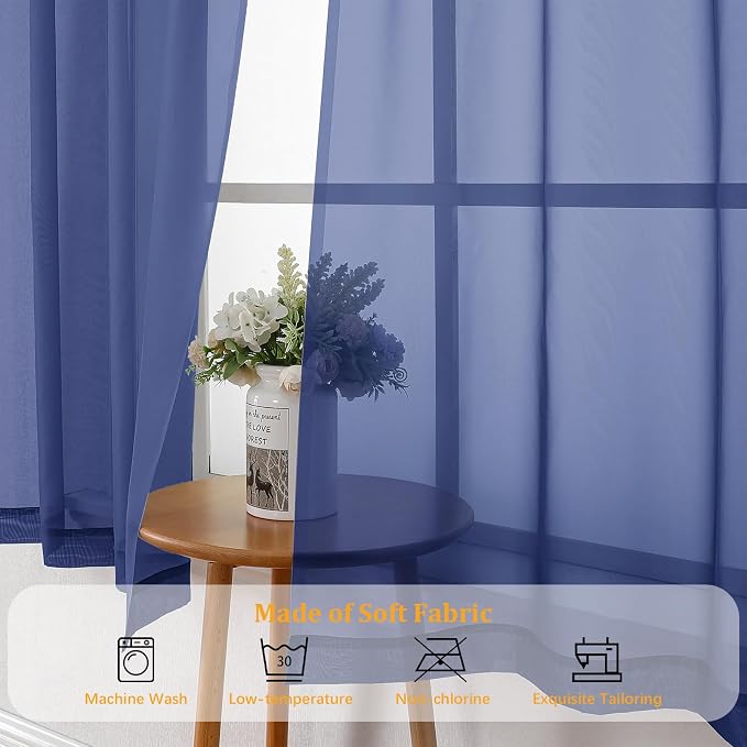 Gwine Royal Blue Sheer Kitchen Curtains 36 Inch Length, Light Filtering Voile - Image 7