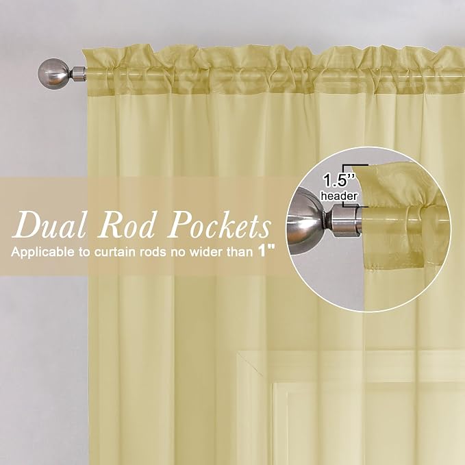 Lecloud Yellow Sheer Curtains 96 Inches Long 2 Panels, Gauzy Light Filtering - Image 4