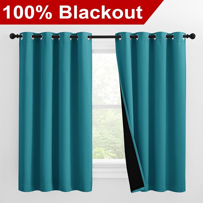 NICETOWN 100% Blackout Curtains 57 inches Long, Double-Deck Completely Blackout - Image 2