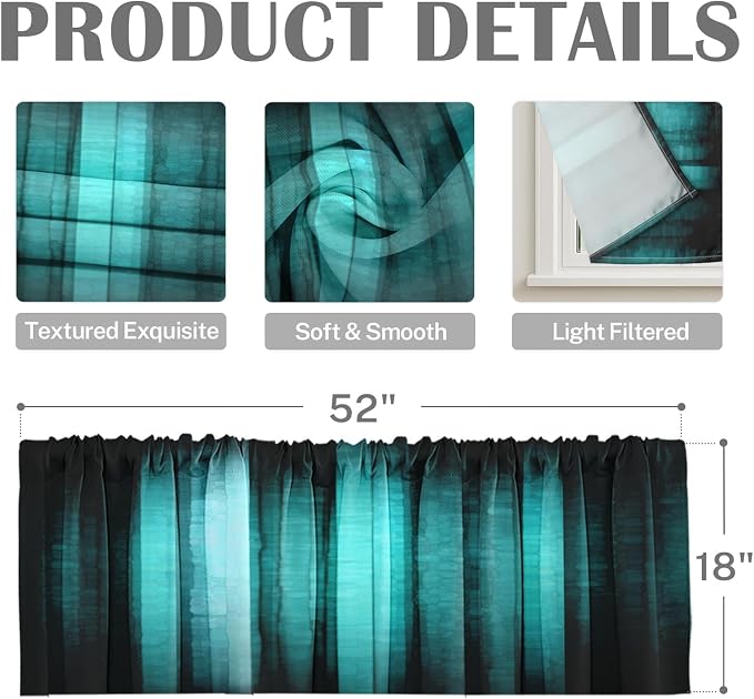 Emvency 2 Pack Valances Window Treatments, Teal Striped Abstract Glass Texture - Image 3