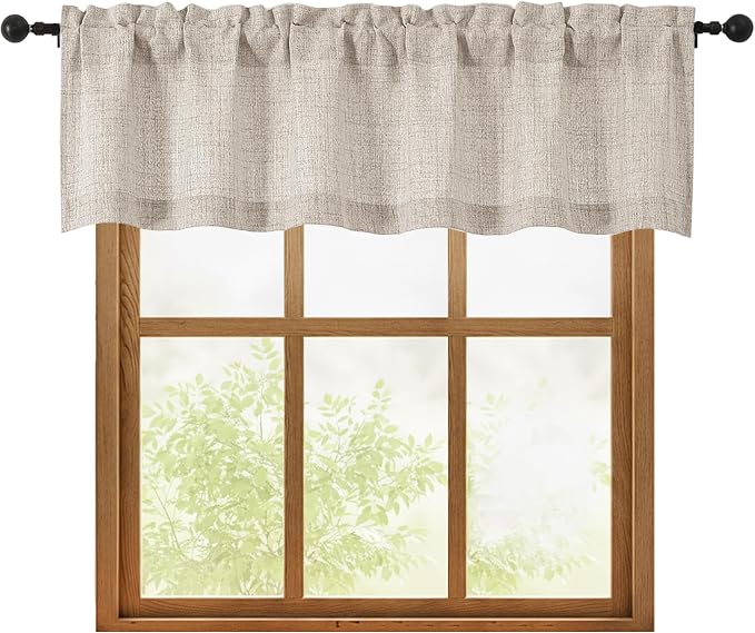 OWENIE Linen Valances for Windows 1 Pcs, Light Filtering Textured Farmhouse by OWENIE