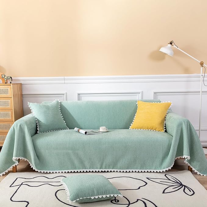 HANDONTIME Couch Cover for Sectional Sofa L Shape Light Green Cute Chenille Pet by HANDONTIME
