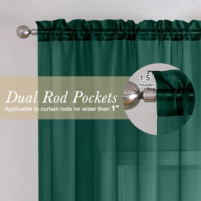 Lecloud Hunter Green Sheer Curtains 78 Inches Long 2 Panels, Airy Voile Solid - Image 5