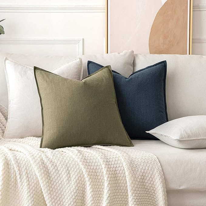 MIULEE Decorative Linen Pillow Covers 20x20 Inch Cream White | Boho Farmhouse​ - Image 4