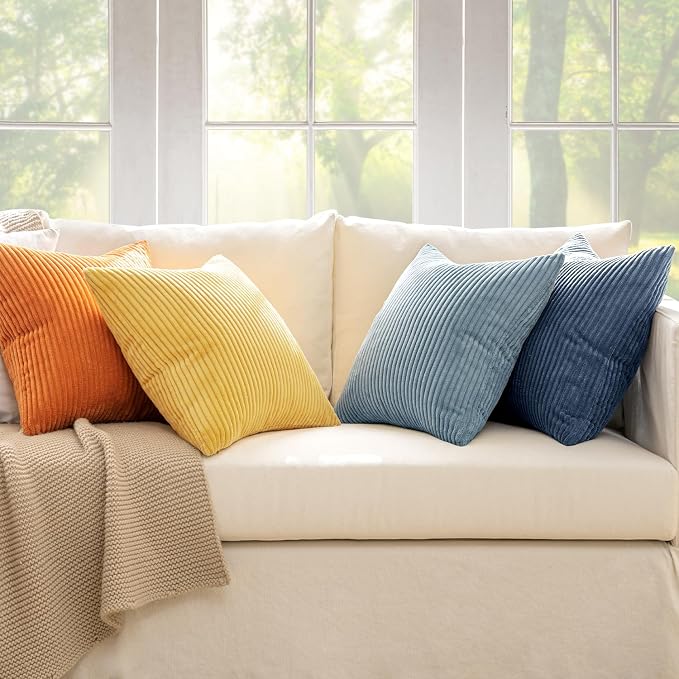 MIULEE Pack of 4 Blue-Orange Corduroy Decorative Throw Pillow Covers 18x18 Inch - Image 7