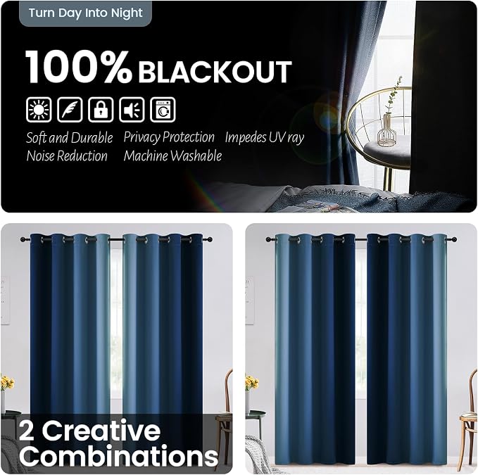 SimpleHome Blue and Greyish White Blackout Curtains - Image 2