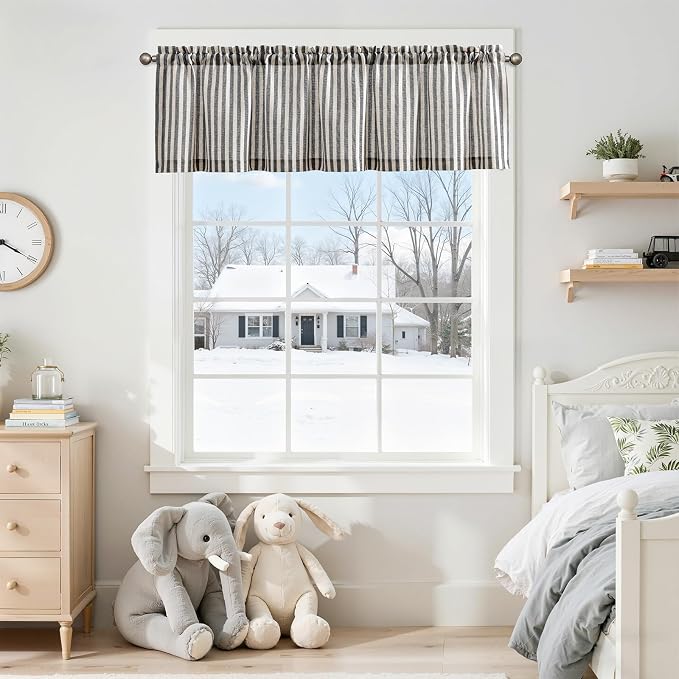 jinchan Valance Curtain Linen Textured Striped Window Curtain - Image 3