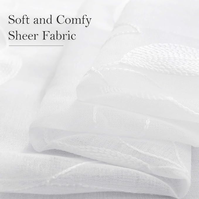 HOMEIDEAS White Sheer Kitchen Curtains 30 X 36 Inch Length 2 Panels Embroidered - Image 4