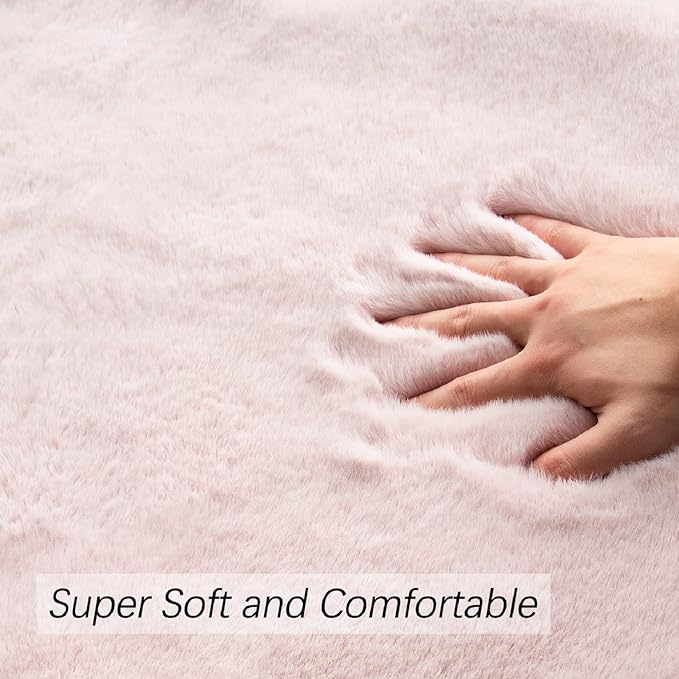 ORINOVA Shag Rug 6x9 Area Rugs for Living Room Pink Fuzzy Washable Faux Rabbit - Image 5