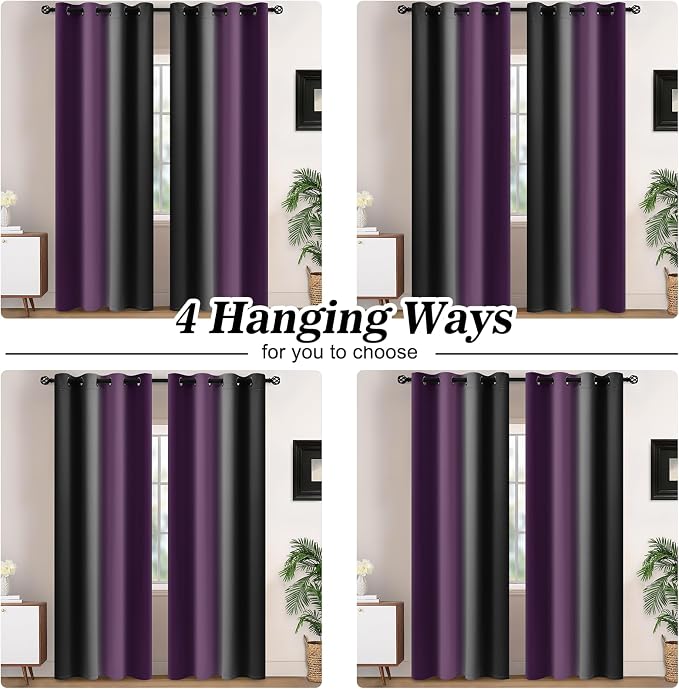 Yakamok Blackout Ombre Purple and Black Curtains - Image 2