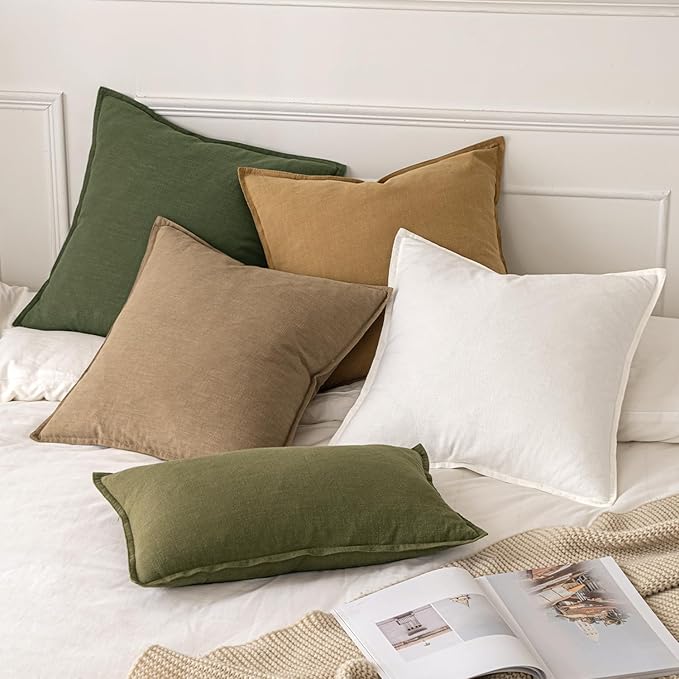 MIULEE Decorative Linen Euro Sham Pillow Covers 22x22 Inch Khaki Boho Farmhouse - Image 5