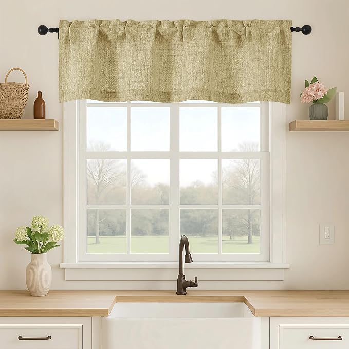 OVZME Valance for Windows, Light Filtering Faux Linen Textured Small Short by OVZME