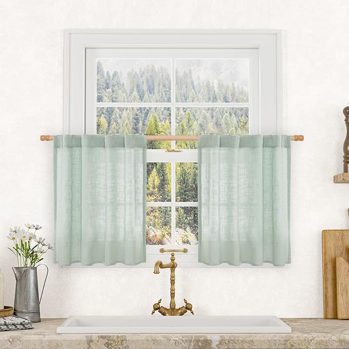 LAMIT Short Kitchen Linen Curtains 24 Inch Length by LAMIT