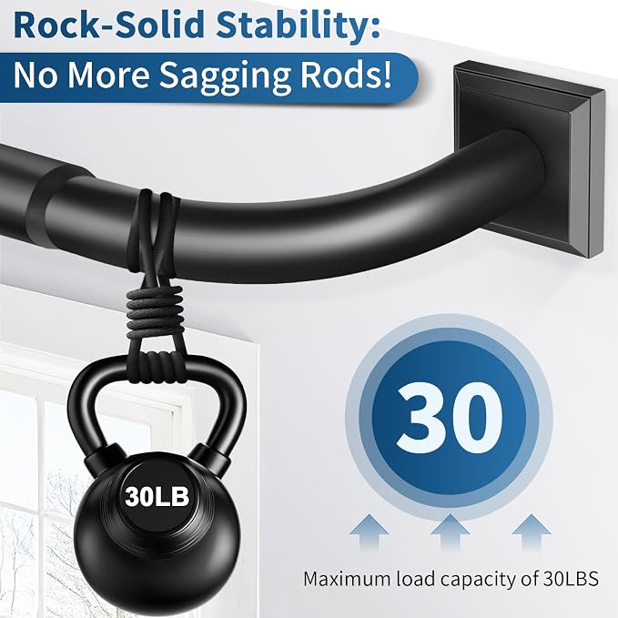 Black Curtain Rods for Windows 66-120Inch Heavy Duty French Return Rod - Image 5