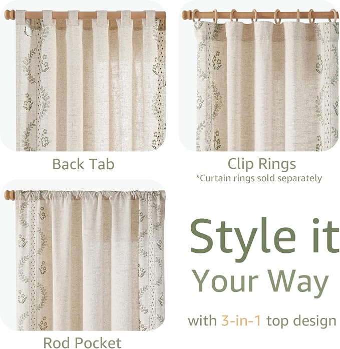 jinchan Belrose 4 Panel Curtains Set 84 Inch Length Floral Curtains Sage Green - Image 5