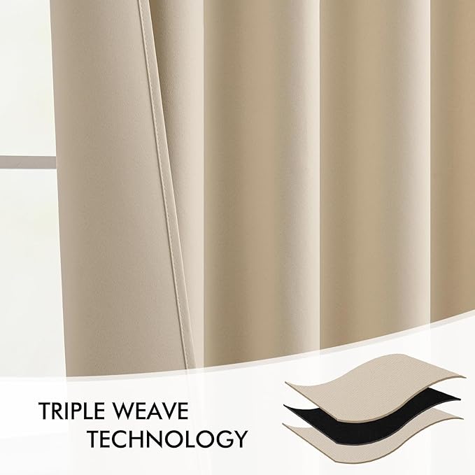MIULEE Back Tab Cream Beige Curtains 102 Inch Long 2 Panels Set - Image 7