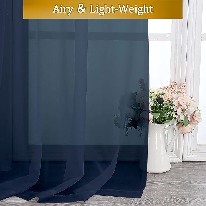 Aiyufeng Navy Blue Sheer Window Curtain Panels 54 Inch, Light Filtering Solid - Image 8