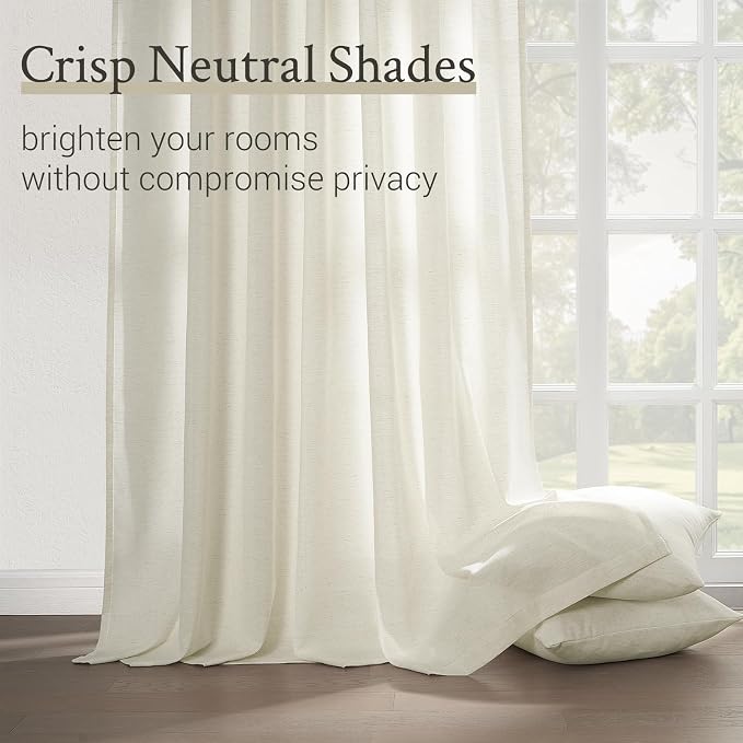 96 Inches Long Pinch Pleated Semi Sheer Curtains, Natural Linen Blended Light - Image 3