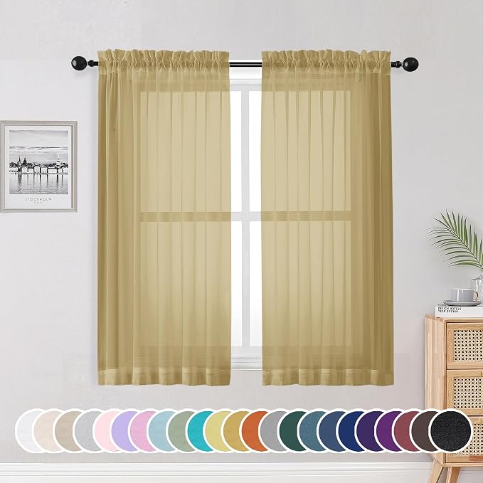OWENIE Sheer Curtains 54 Inch Length 2 Panels Set by OWENIE
