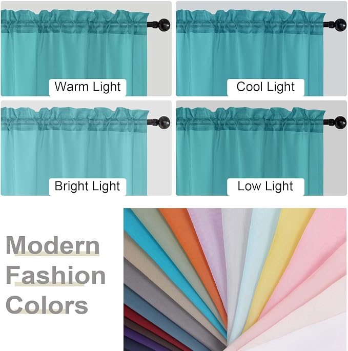 Turquoise Valances for Windows, Turquoise Sheer Curtains 14 Inch Length 2 Pack - Image 5
