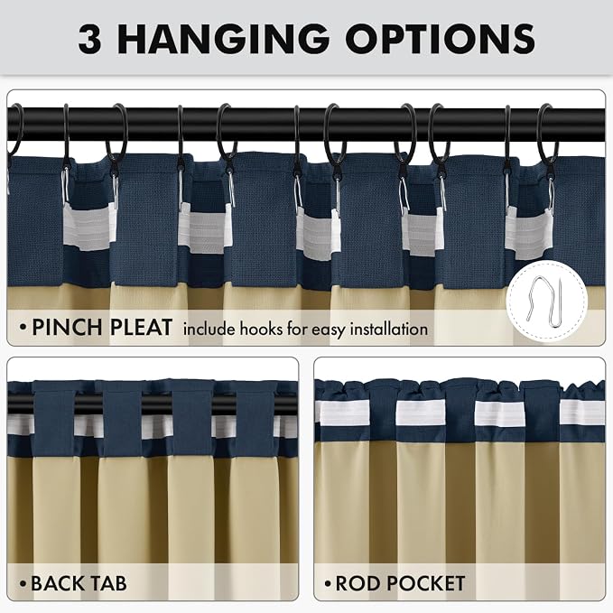 MIULEE 100% Blackout Linen Curtains 42 x 84 Inch Midnight Blue 2 Panels | - Image 5
