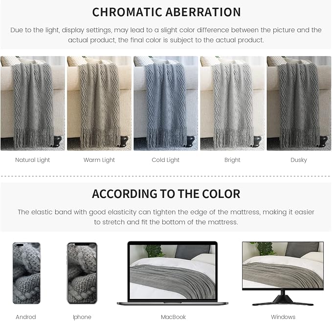 BOURINA Greyish Throw Blanket 50x60 Inches Throw Textured Solid Soft Sofa Couch - Image 7