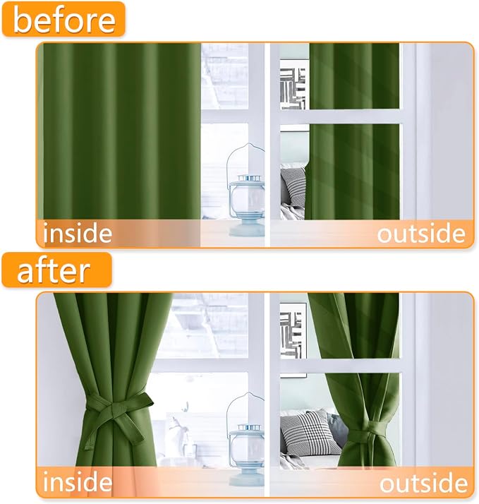 Blackout Curtains for Bedroom, Olive Green, 52 x 96 Inch 2 Panels | Thermal - Image 4