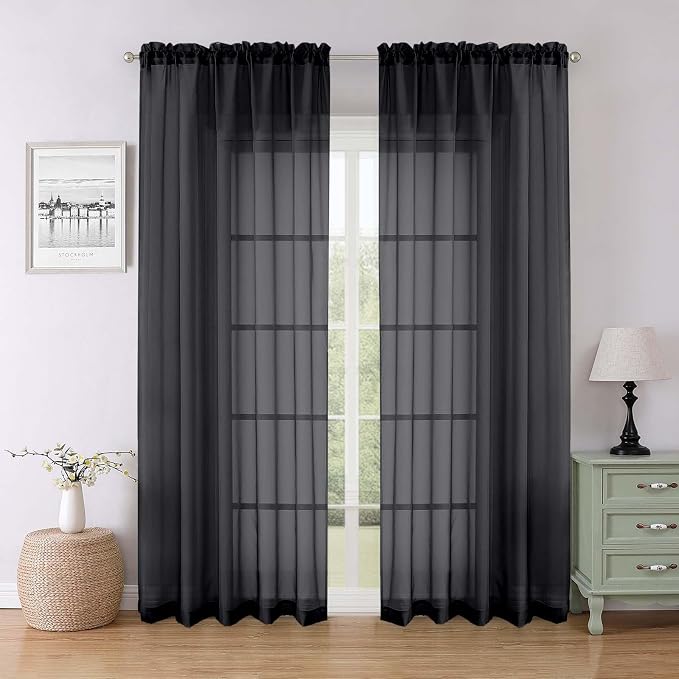 Lecloud Black Sheer Curtains 84 Inches Long 2 Panels, Balance Light & Privacy by Lecloud