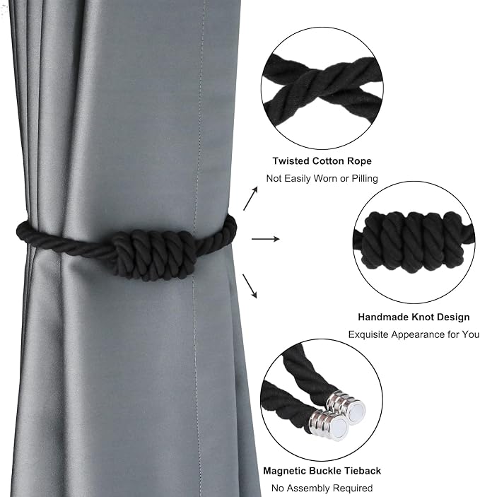 BEL AVENIR Magnetic Cotton Curtain Tiebacks, Decorative Drapery Holdbacks - Image 4