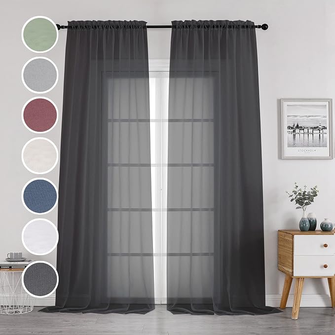 OWENIE Black Sheer Curtains 144 inch Extra Long, Elegant and Airy Drapes - Image 2